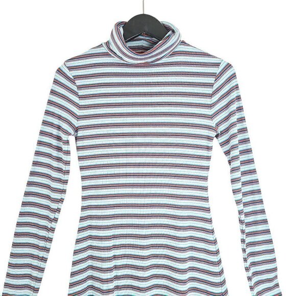 NWT BDG Grey Blue Turtleneck Striped 90s Y2K Ribbed Knit Long Sleeve Mini Dress - Picture 3 of 7